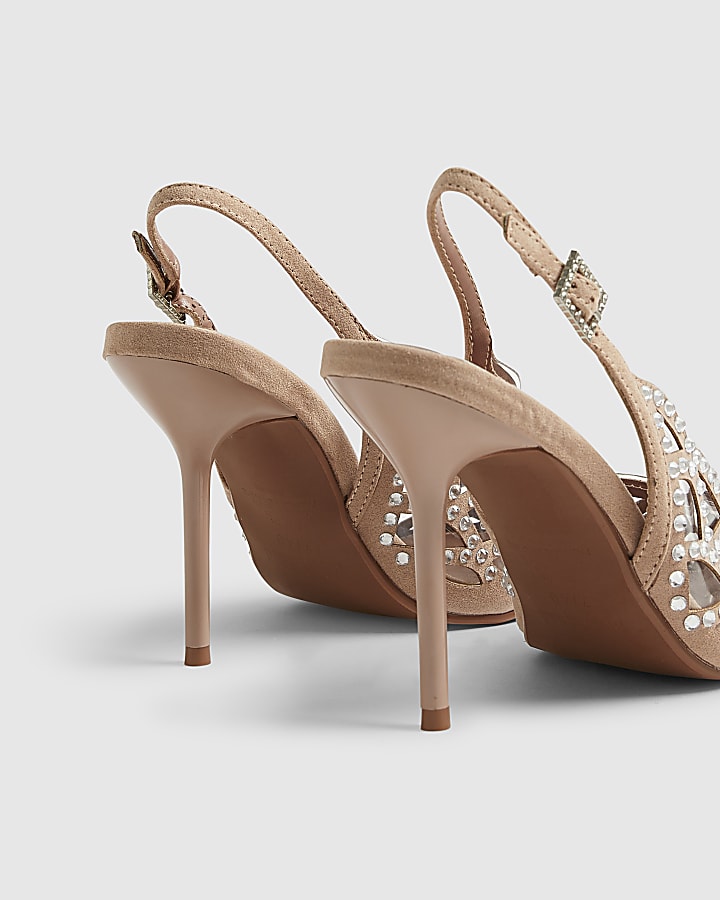 Beige Cut Out Embellished Court Heels