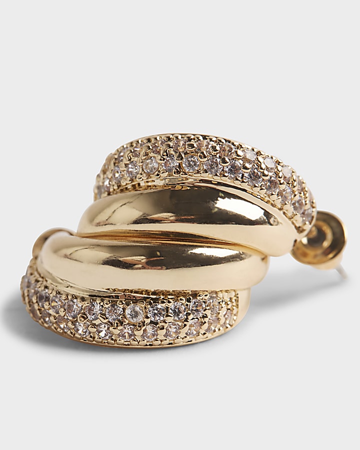 Gold Diamante Double Hoop Earrings