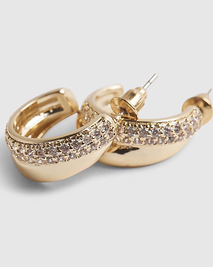 Gold Diamante Double Hoop Earrings