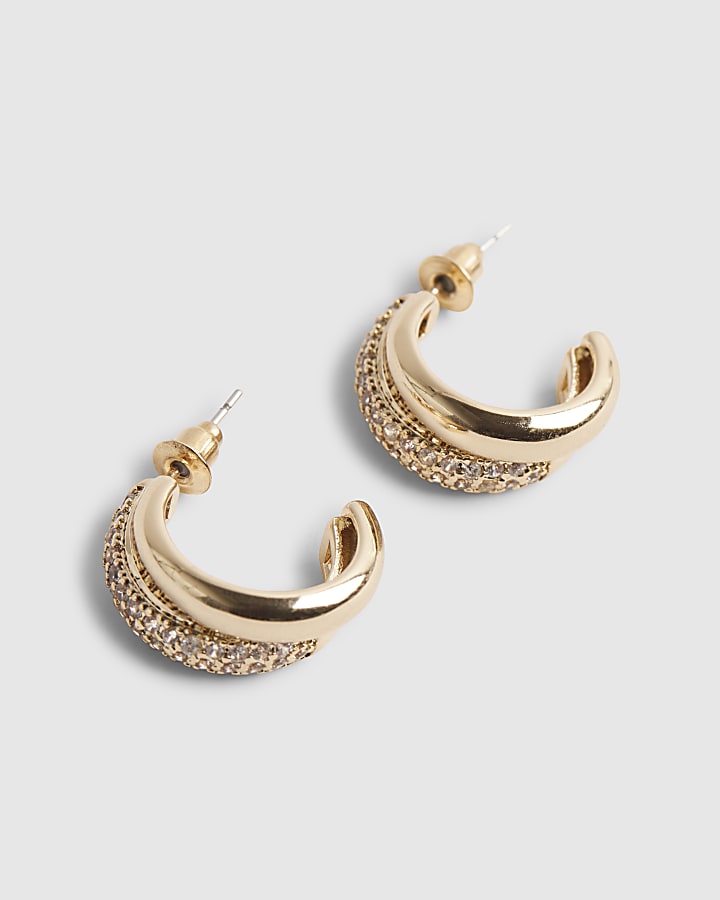 Gold Diamante Double Hoop Earrings