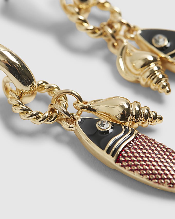 Gold Sardine Cluster Drop Earrings