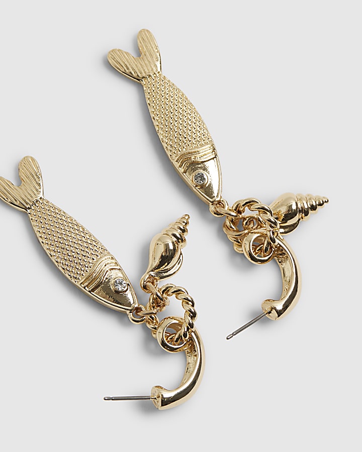 Gold Sardine Cluster Drop Earrings