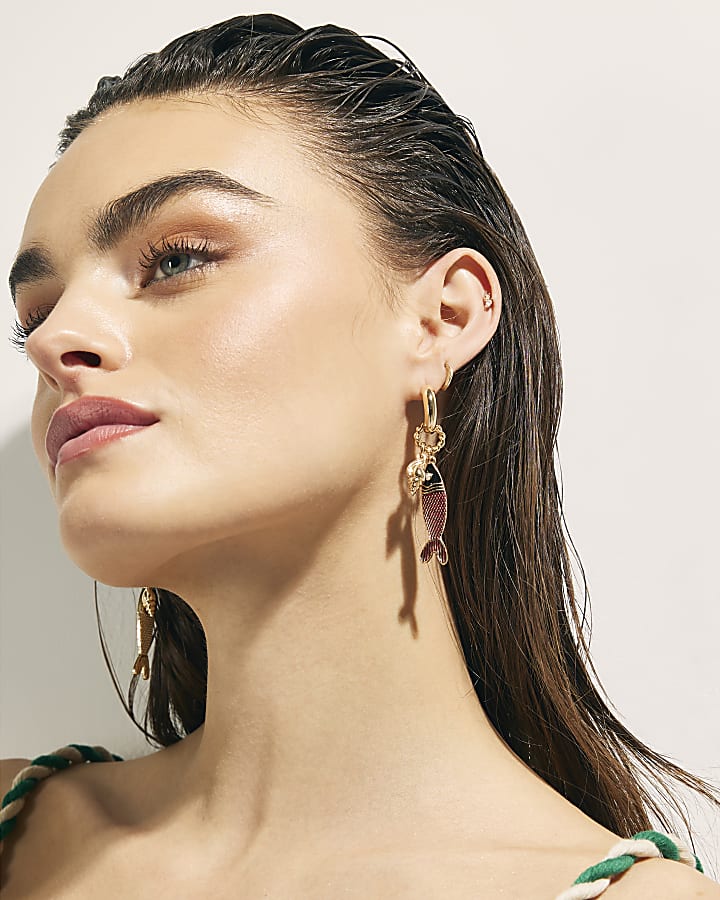 Gold Sardine Cluster Drop Earrings