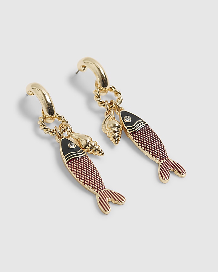 Gold Sardine Cluster Drop Earrings
