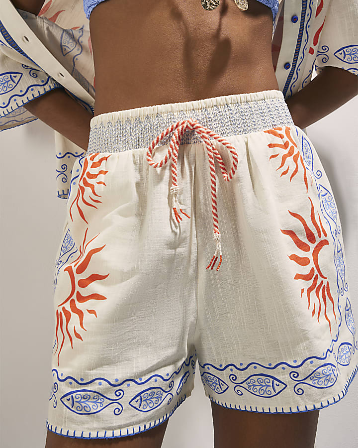 Cream Sun Print Shorts