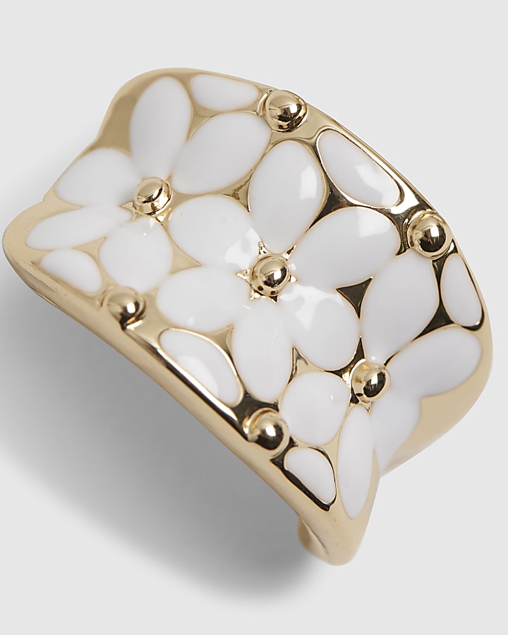 Gold Enamel Daisy Earrings