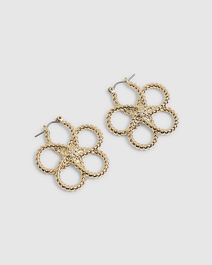 Gold Rope Twist Flower Earrings