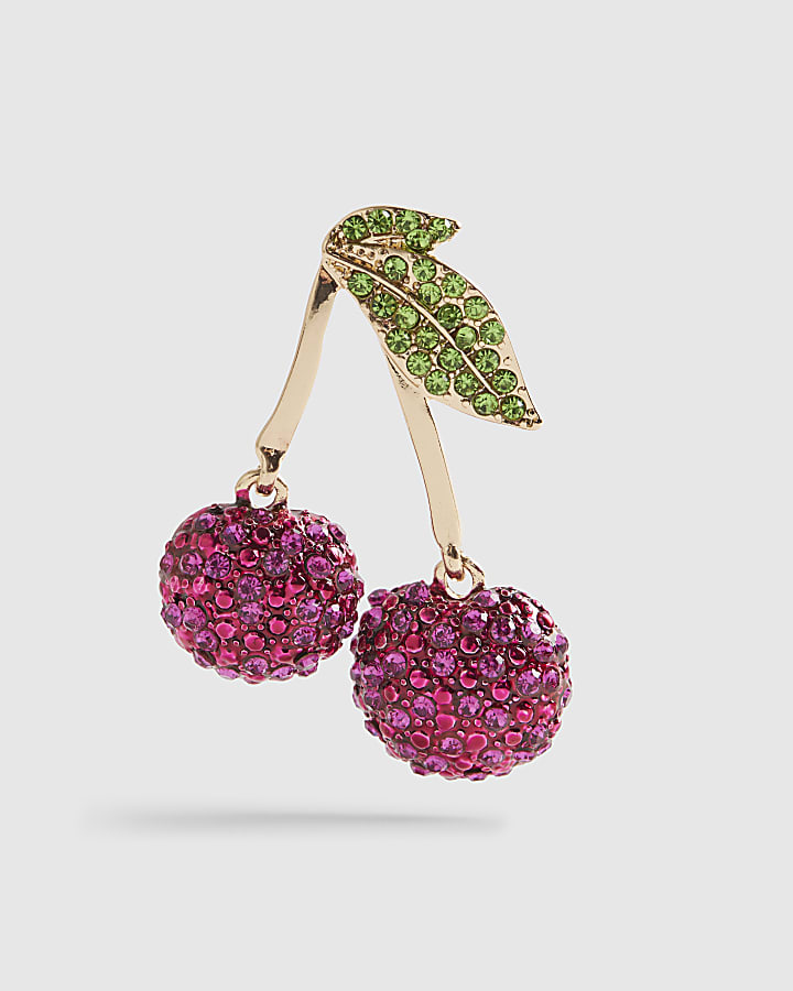 Pink Paved Cherry Drop Earrings