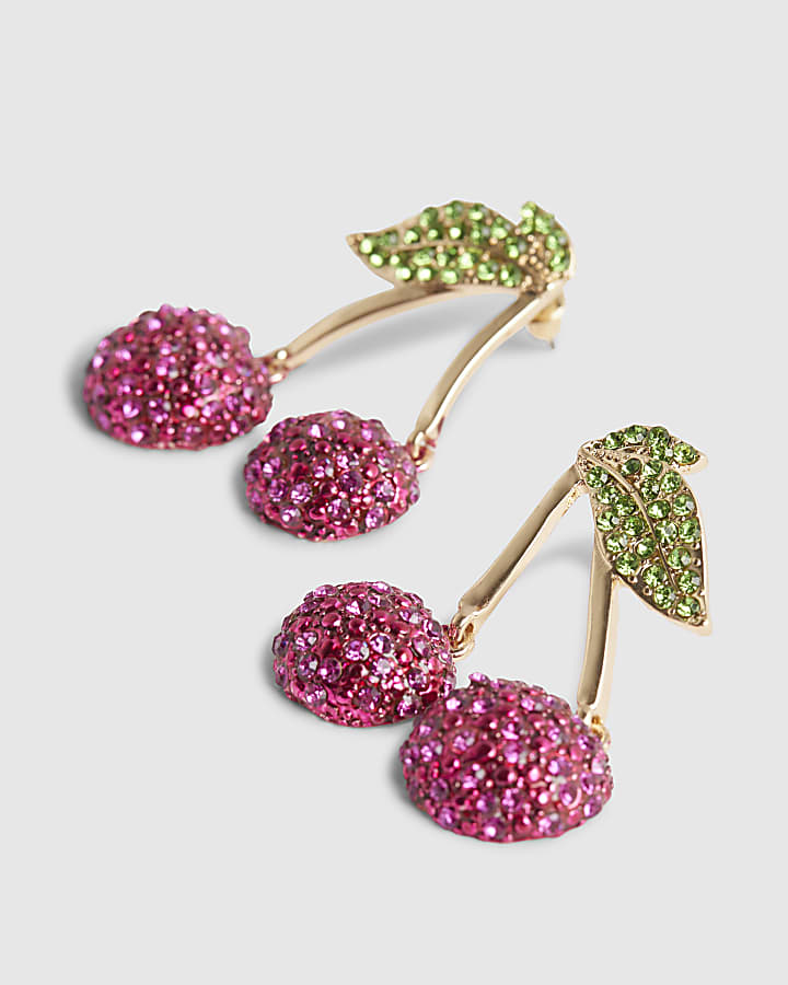 Pink Paved Cherry Drop Earrings