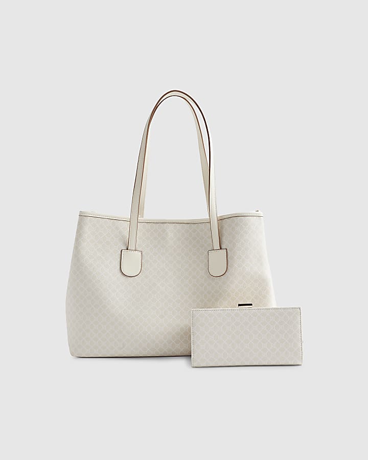 Cream Monogram Print Bundle Shopper Bag