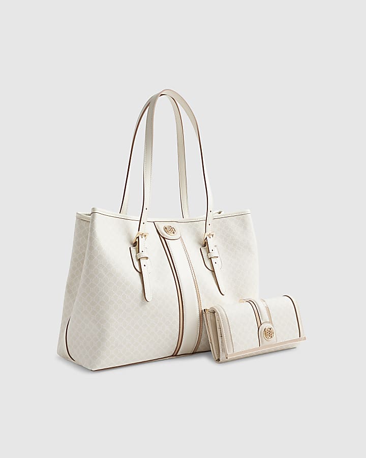 Cream Monogram Print Bundle Shopper Bag