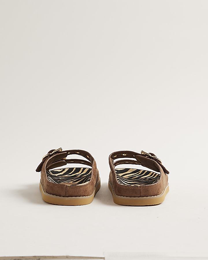 Brown Animal Double Strap Sandals