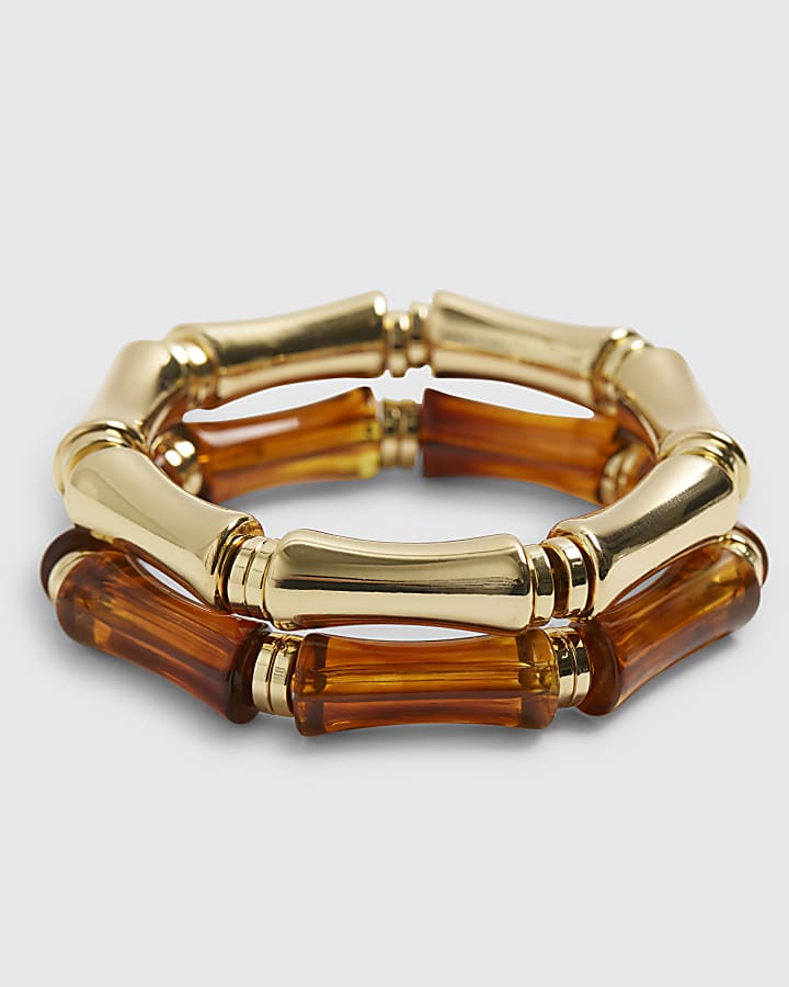 Gold And Tortoise Shell Stretch Bracelet Pack