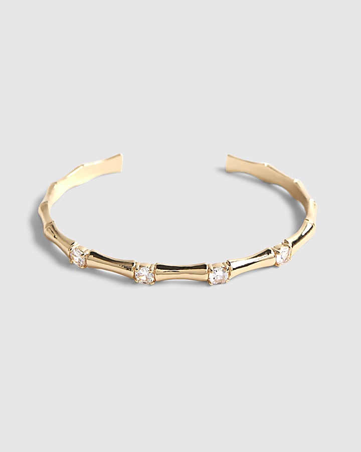 Gold Diamond Simulant Bamboo Cuff Bracelet