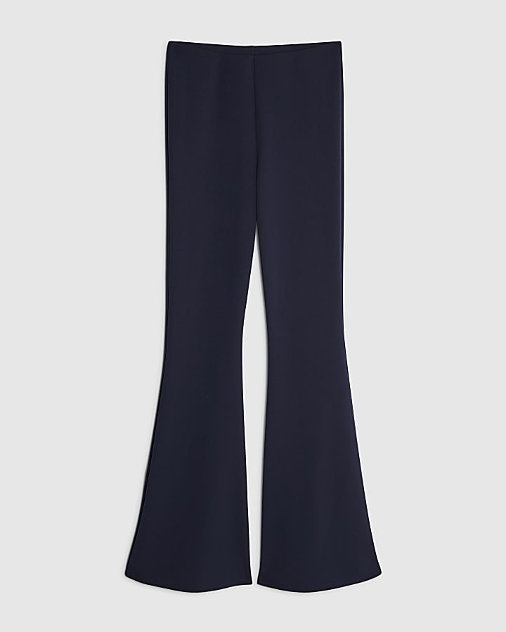 Navy Pull On Flared Trousers