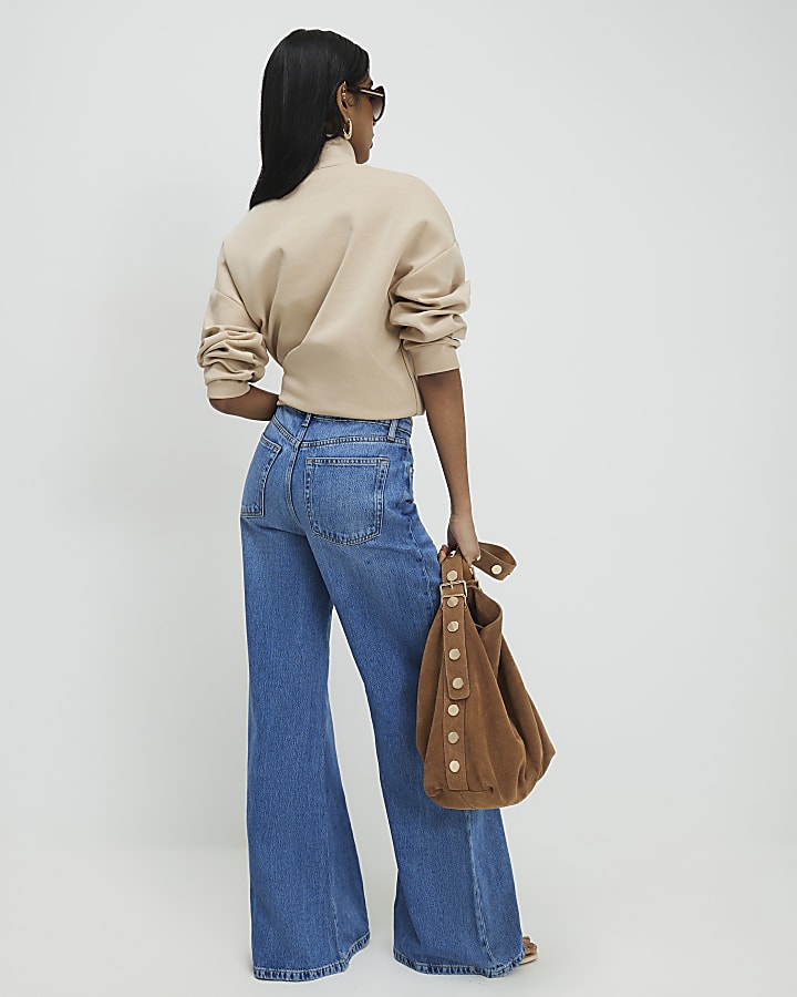 Blue-Slouchy Wide Leg Jeans