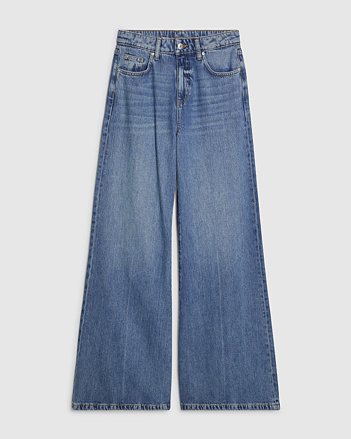 Blue-Slouchy Wide Leg Jeans