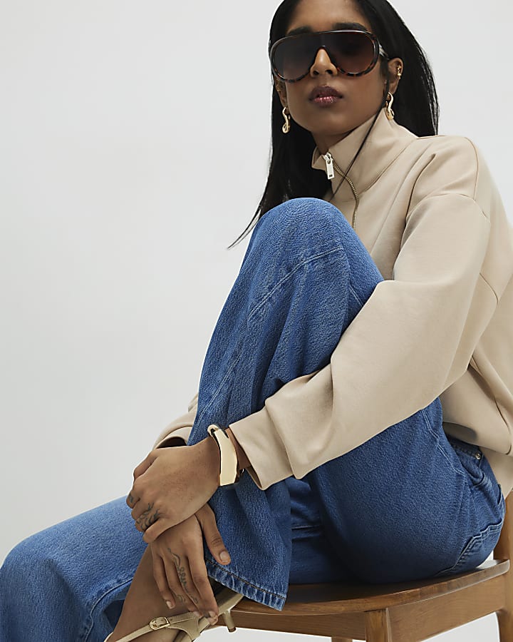 Blue-Slouchy Wide Leg Jeans