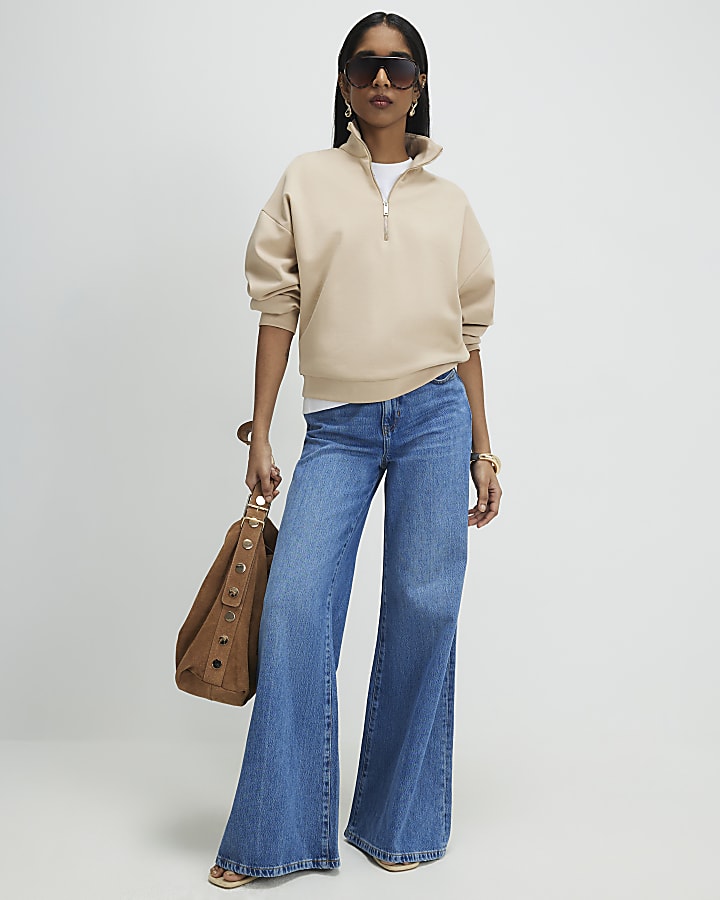 Blue-Slouchy Wide Leg Jeans