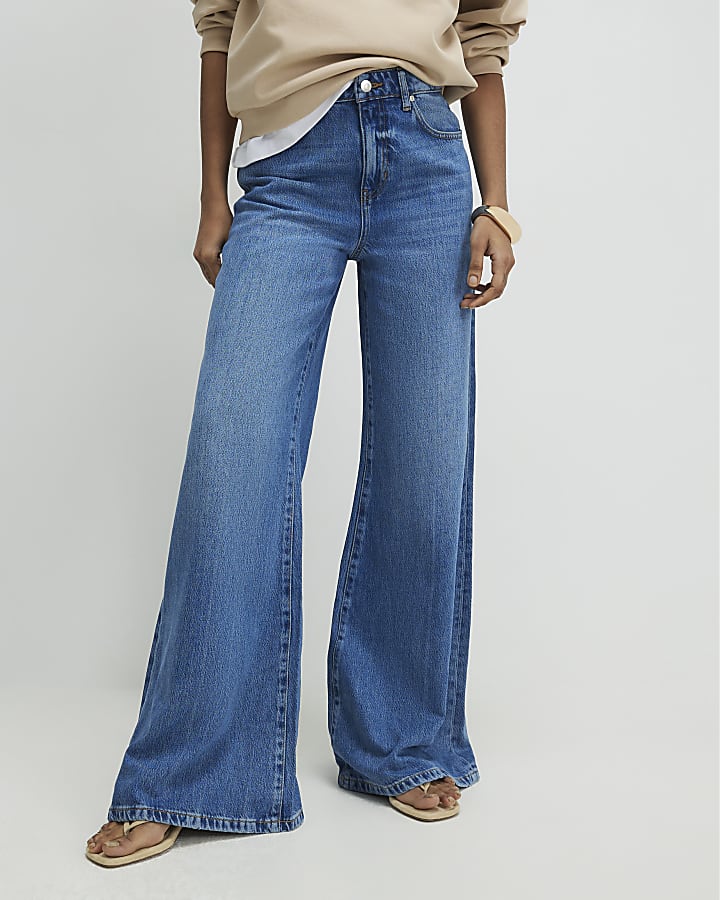 Blue-Slouchy Wide Leg Jeans