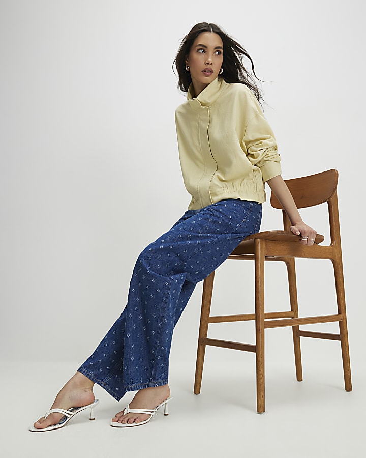 Blue Ditsy Texture Barrel Jeans