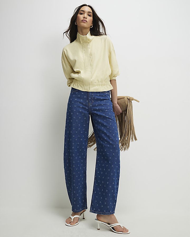 Blue Ditsy Texture Barrel Jeans