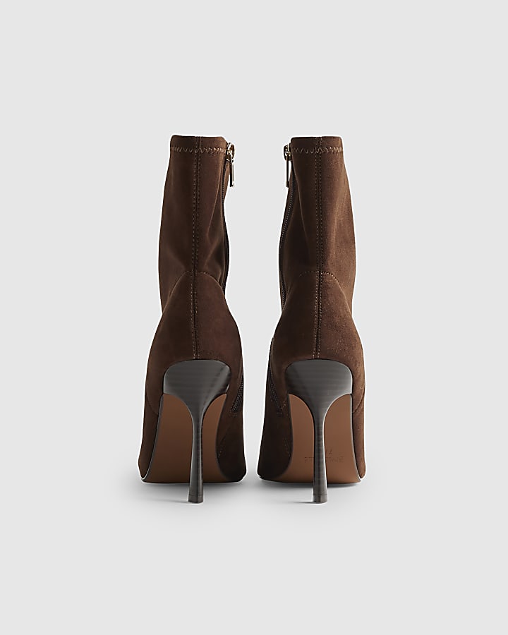 Brown Heeled Sock Ankle Boots