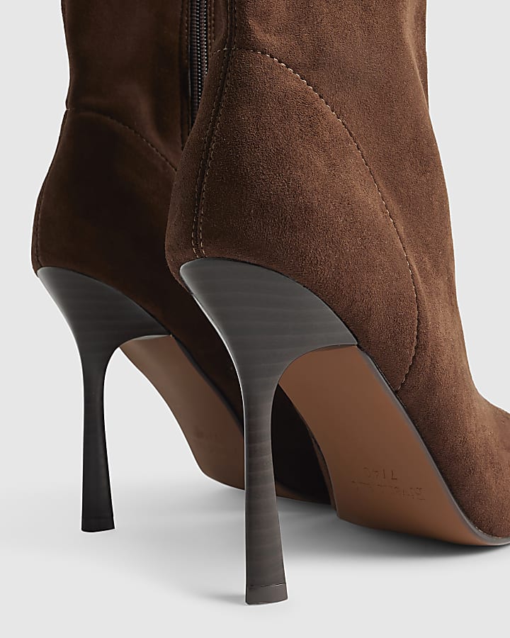 Brown Heeled Sock Ankle Boots