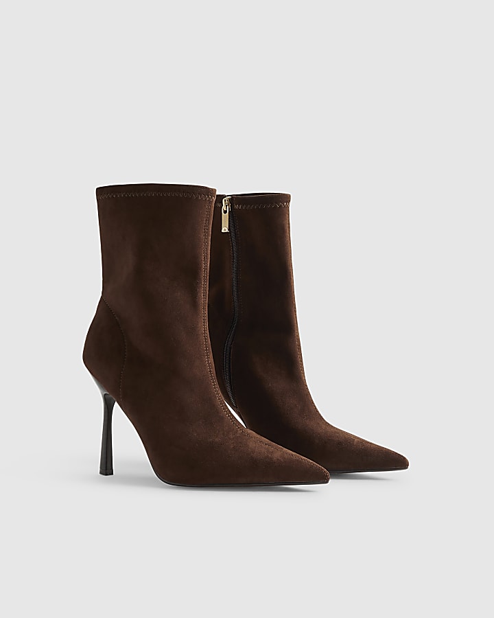 Brown Heeled Sock Ankle Boots