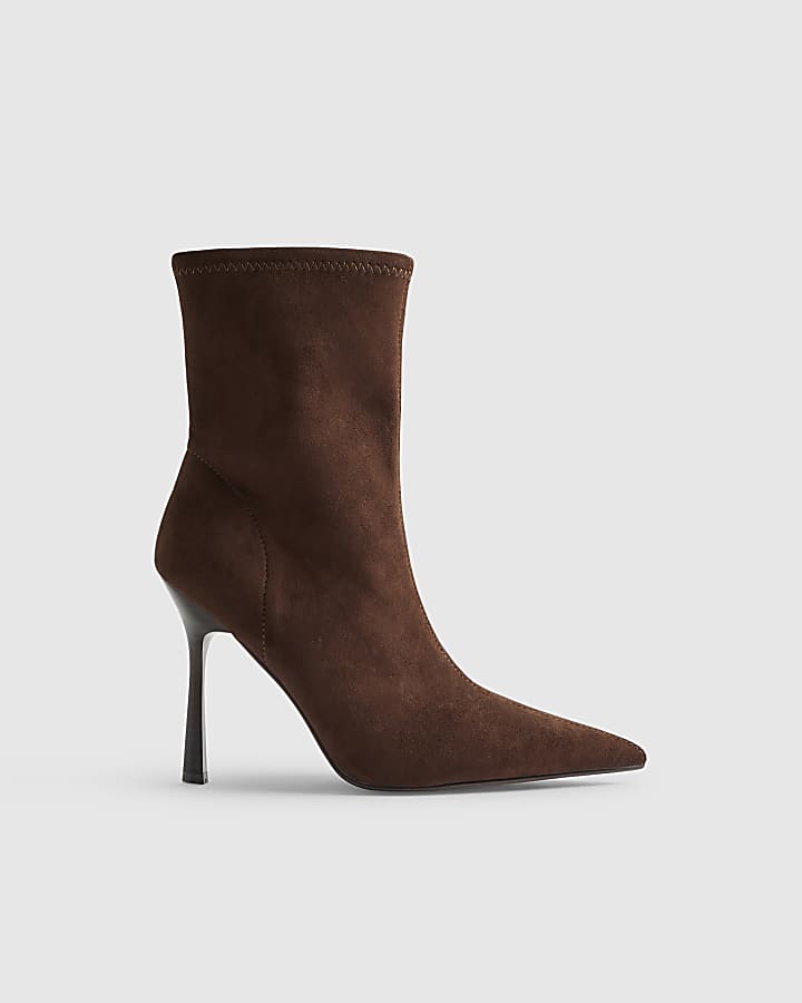 Brown Heeled Sock Ankle Boots