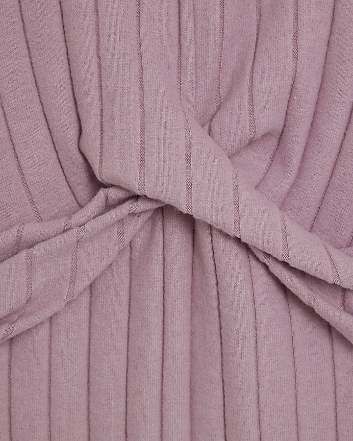 Pink Long Sleeve Cosy Twist Front Midi Dress