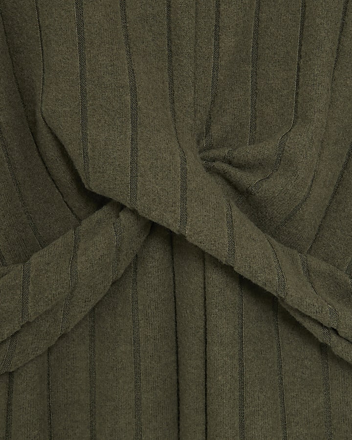 Khaki Long Sleeve Cosy Twist Front Midi Dress