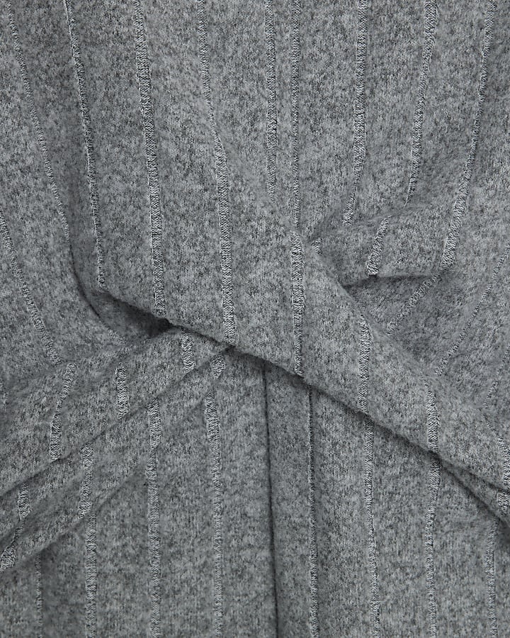 Grey Long Sleeve Cosy Twist Front Midi Dress