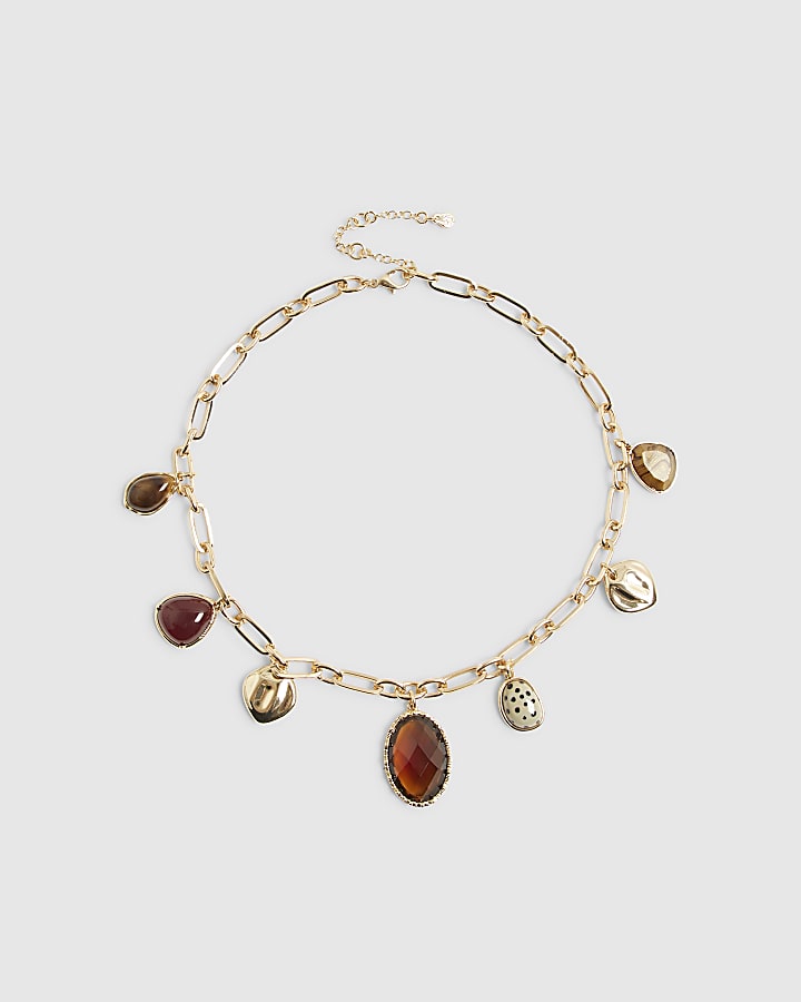 Brown Gem Charm Necklace
