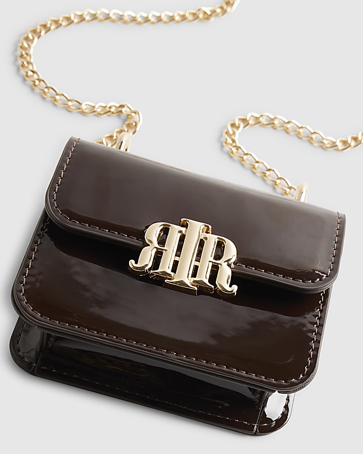 Brown Mini Patent Satchel Purse