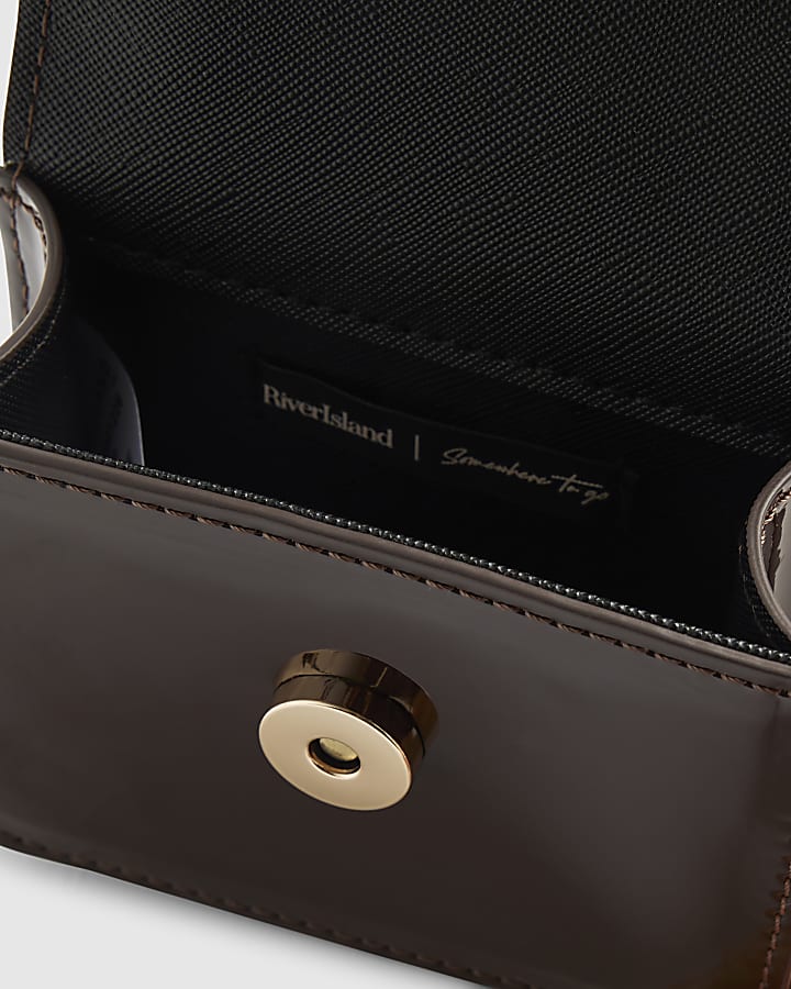 Brown Mini Patent Satchel Purse