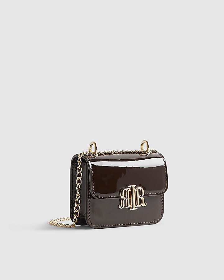 Brown Mini Patent Satchel Purse