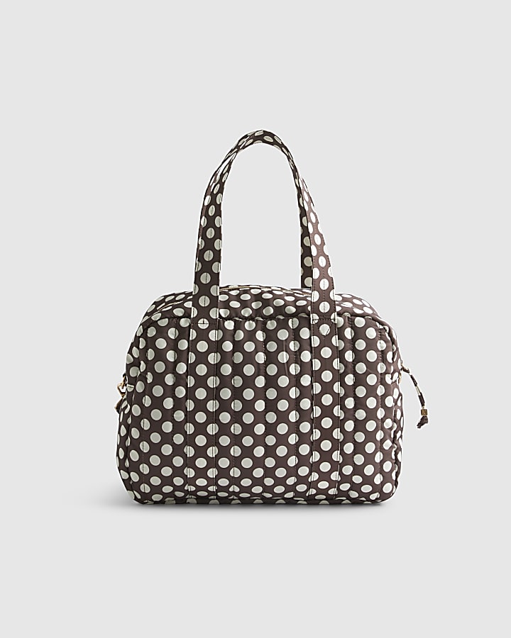 Brown Polka Dot Quilted Holdall Bag
