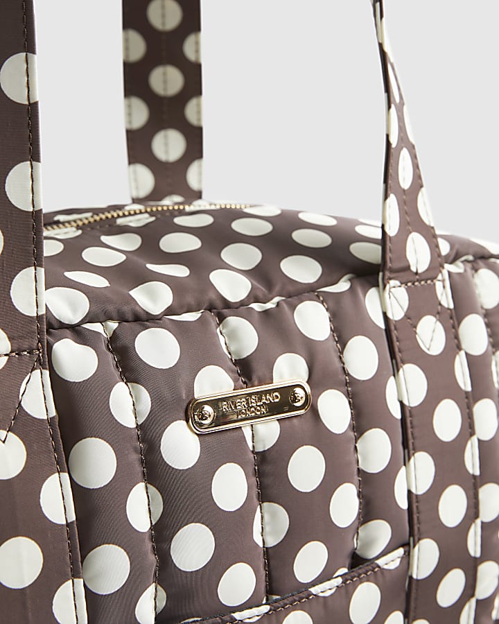 Brown Polka Dot Quilted Holdall Bag