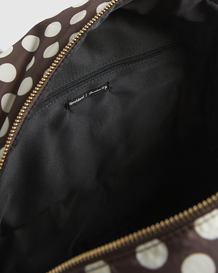 Brown Polka Dot Quilted Holdall Bag