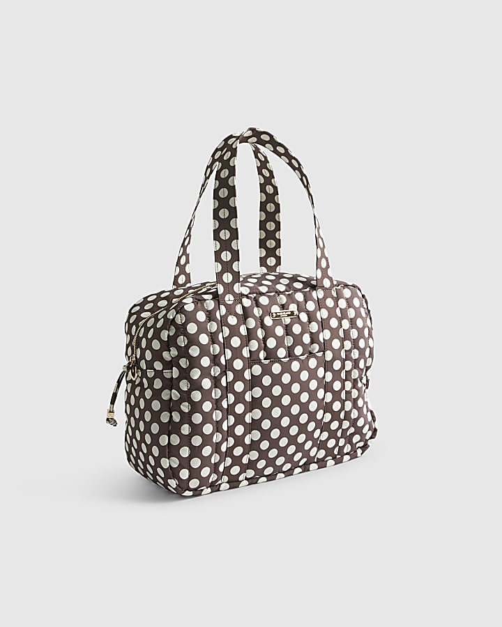 Brown Polka Dot Quilted Holdall Bag