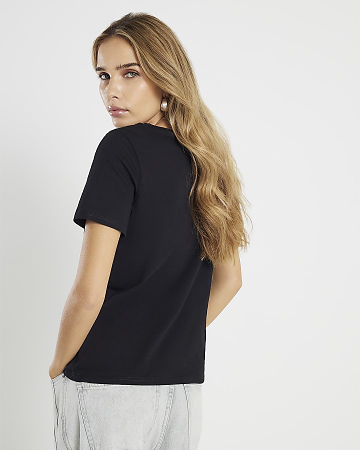 Black Short Sleeve Lips T-shirt