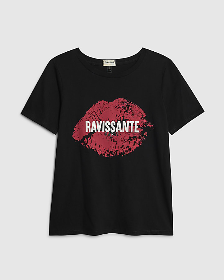 Black Short Sleeve Lips T-shirt