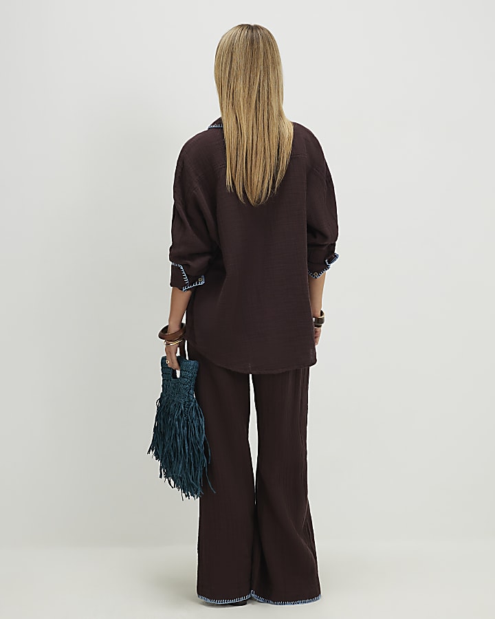Petite Brown Whipstitch Trousers