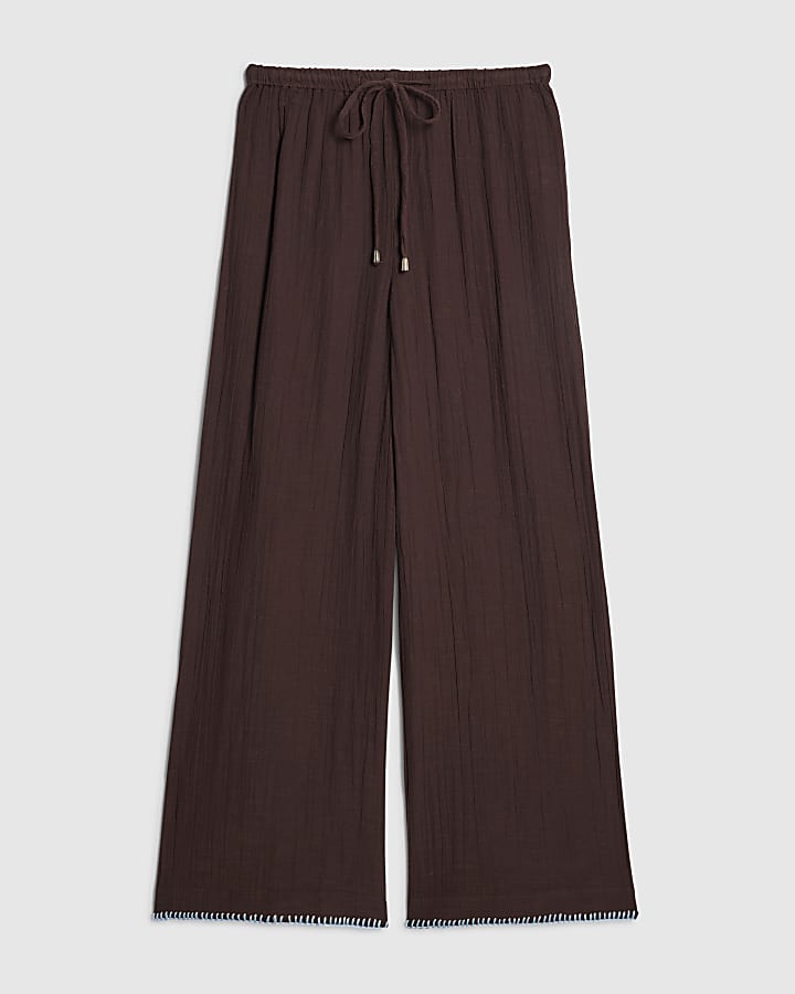 Petite Brown Whipstitch Trousers