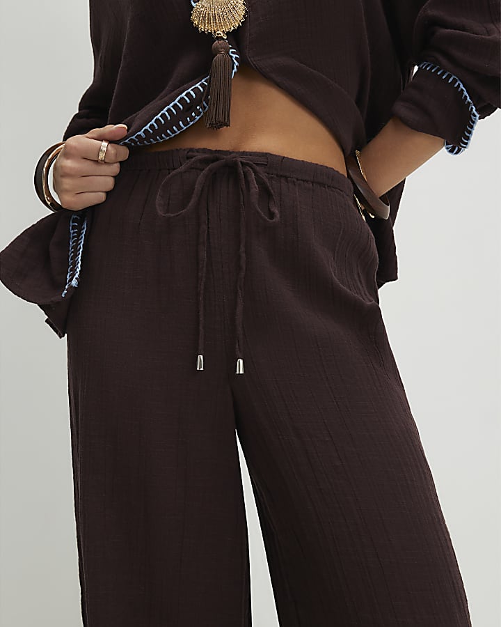 Petite Brown Whipstitch Trousers
