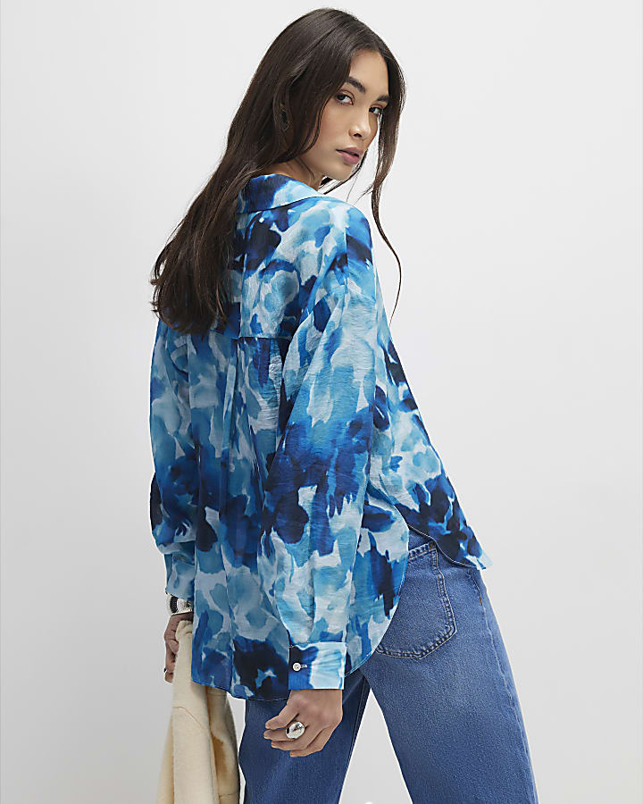 Blue Abstract Print Blouse