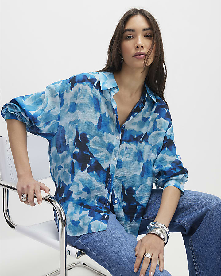 Blue Abstract Print Blouse