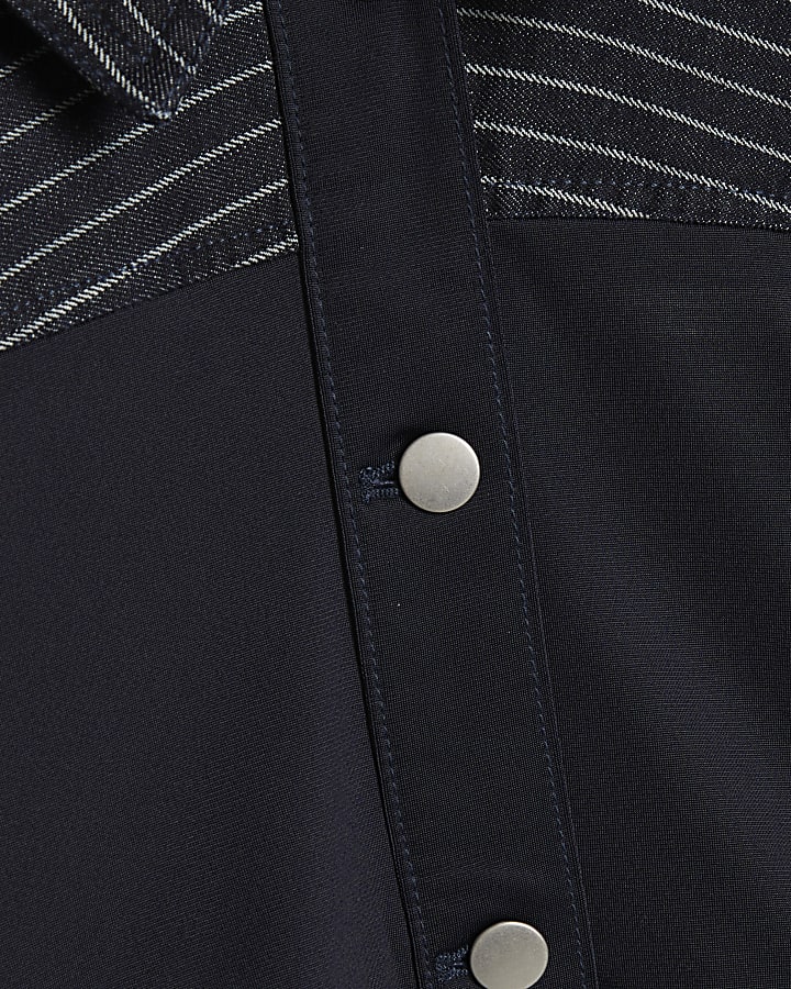 Blue Denim Striped Hybrid Denim Jacket