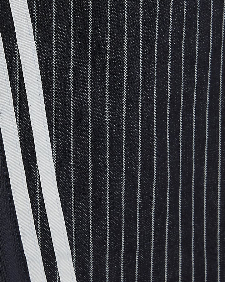 Navy Relaxed Straight Leg Stripe Hybrid Jeans